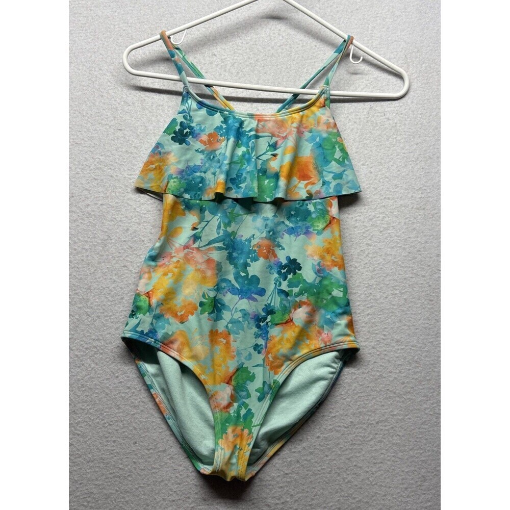 Athleta Girls XL 14 Floral Lumen One Piece Swimsuit Bright Open Back